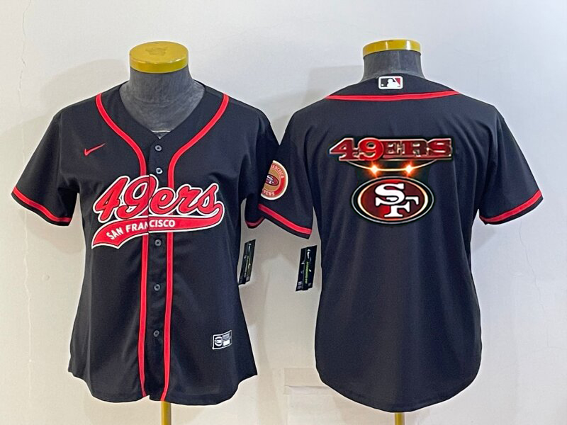 Women's San Francisco 49ers Black Team Big Logo With Patch Cool Base Stitched Baseball Jersey(Run Small)